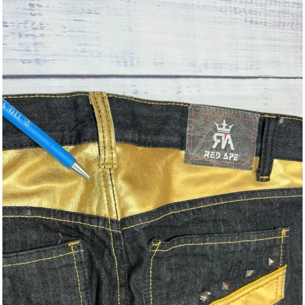 Red Ape Jeans Men's Size 34 X 34 Black Stone Wash Gold Accent Casual Y2K Vintage